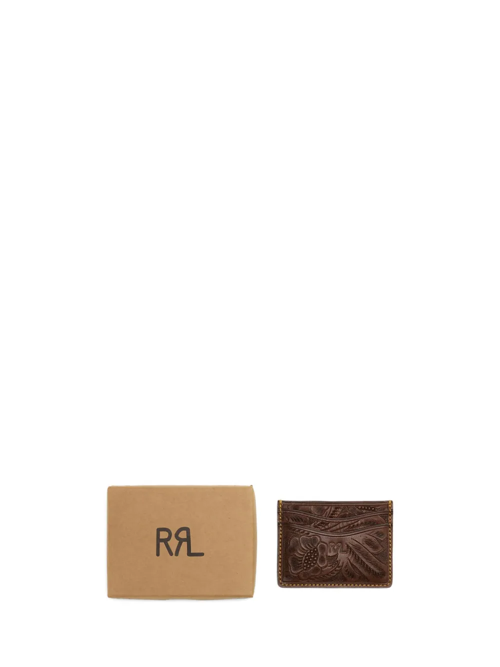 Rrl Hand-tooled Leather Cardholder In Brown