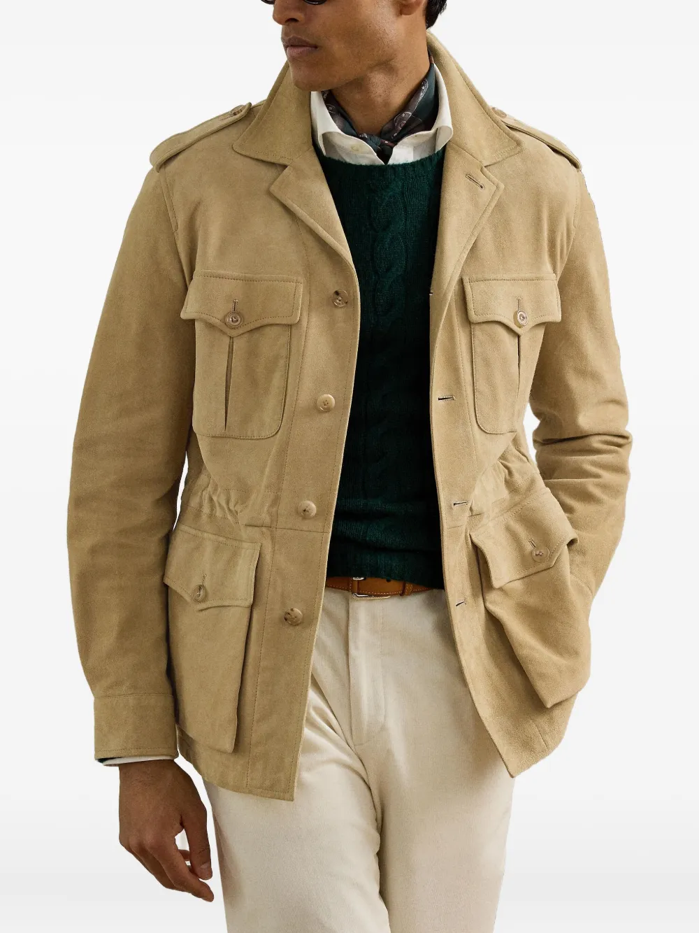 Ralph Lauren Purple Label Suède jack in legerstijl Beige
