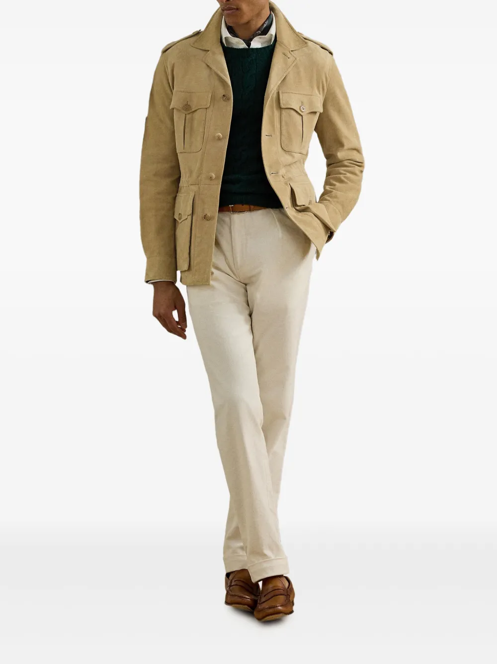 Ralph Lauren Purple Label Suède jack in legerstijl Beige