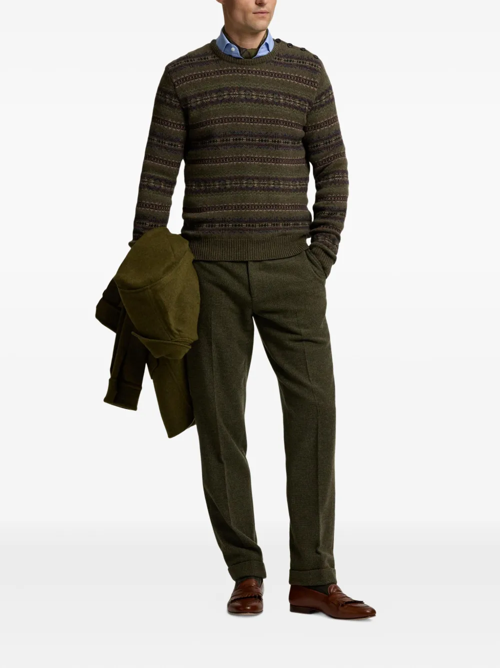 Ralph Lauren Purple Label Fairisle pullover met knoopdetail - Groen