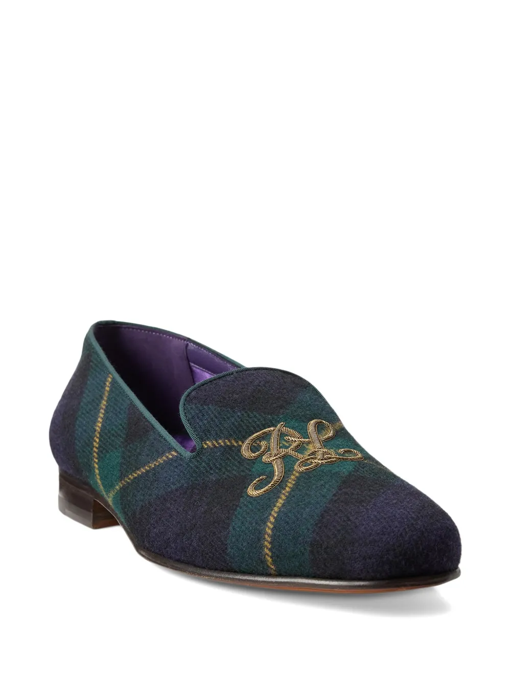 Ralph Lauren Purple Label Loafers met geborduurde tartan ruit - Blauw