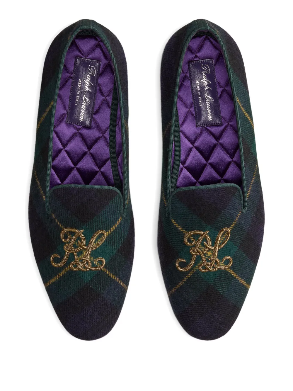 Ralph Lauren Purple Label Loafers met geborduurde tartan ruit Blauw