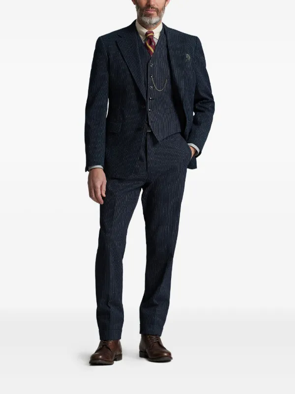 RRL スリーピース　スーツ　ラルフローレン Ralph Lauren RRL Pinstripe Cotton Waistcoat | Blue | FARFETCH