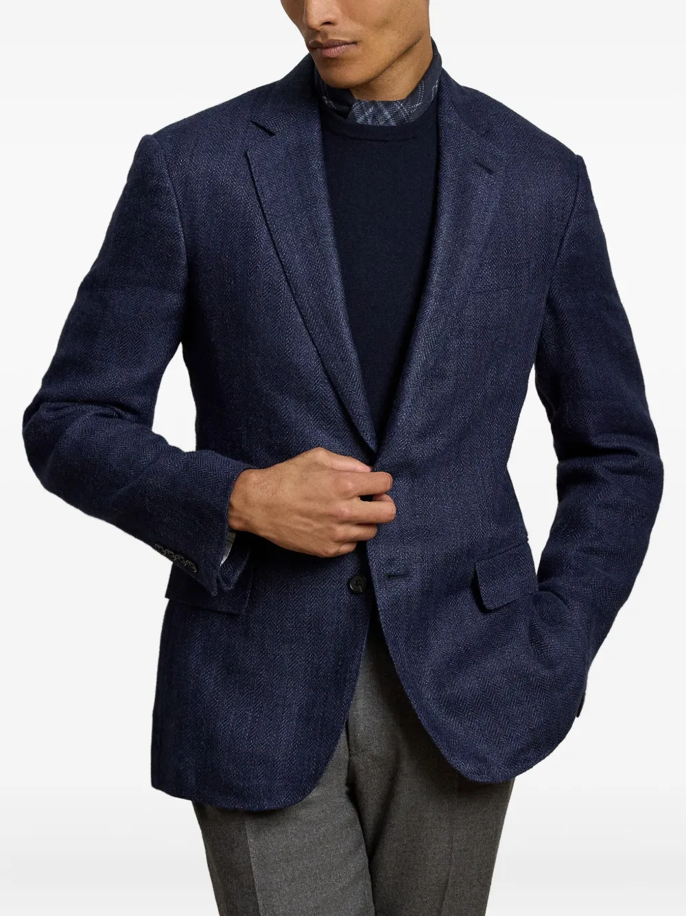 Ralph Lauren Purple Label Blazer met visgraatpatroonn Blauw