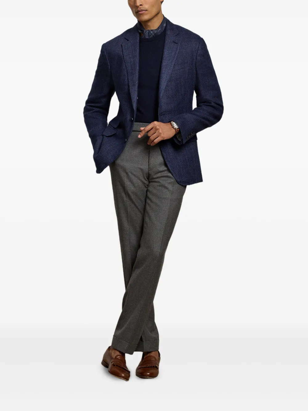 Ralph Lauren Purple Label Blazer met visgraatpatroonn Blauw