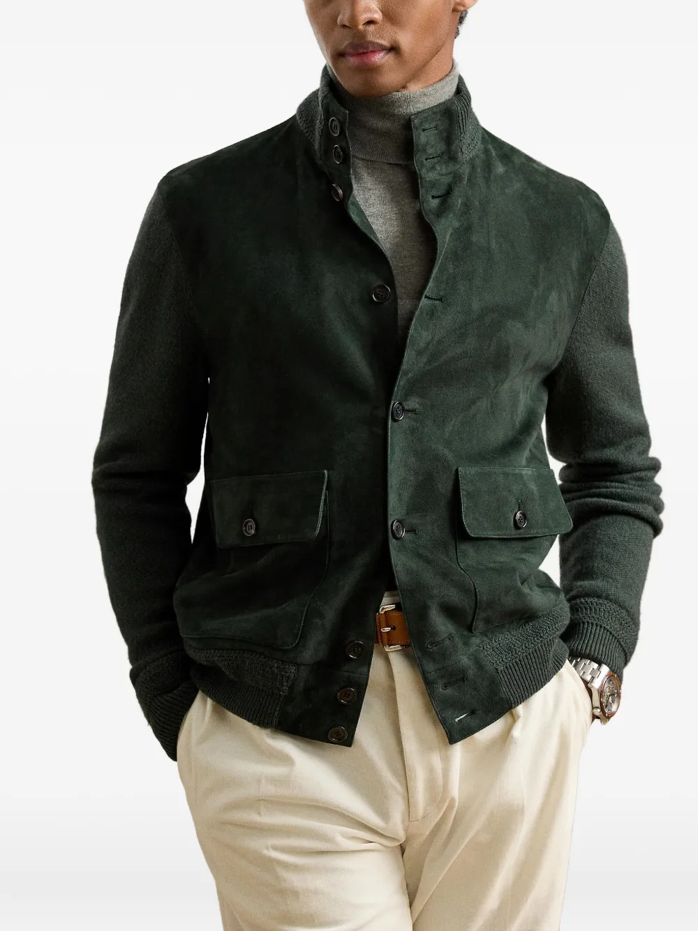 Ralph Lauren Purple Label Button-up jack met suède-effect Groen