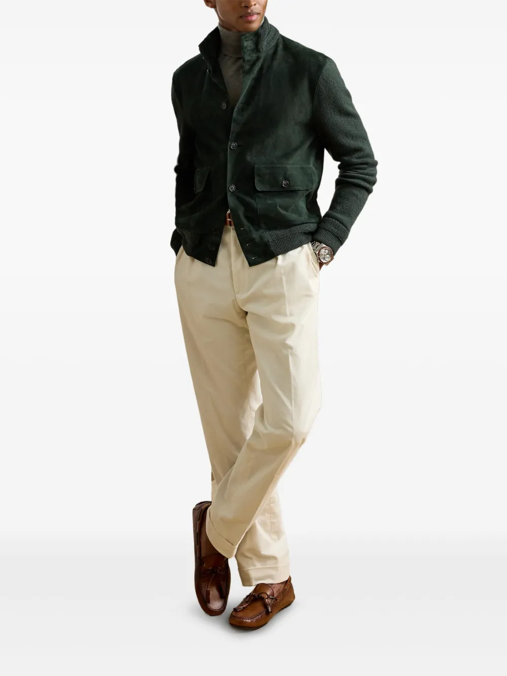 Ralph Lauren Purple Label Button-up jack met suède-effect Groen