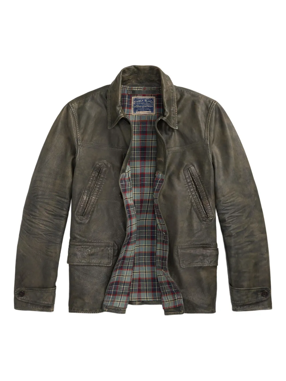 Rrl Distressed Leather Button-up Jacket In Gray
