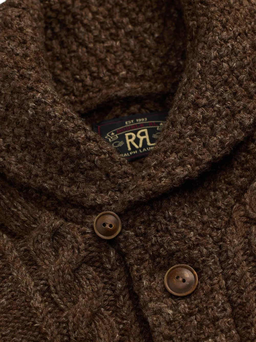 Ralph Lauren RRL Kabelgebreid vest met sjaalkraag Bruin