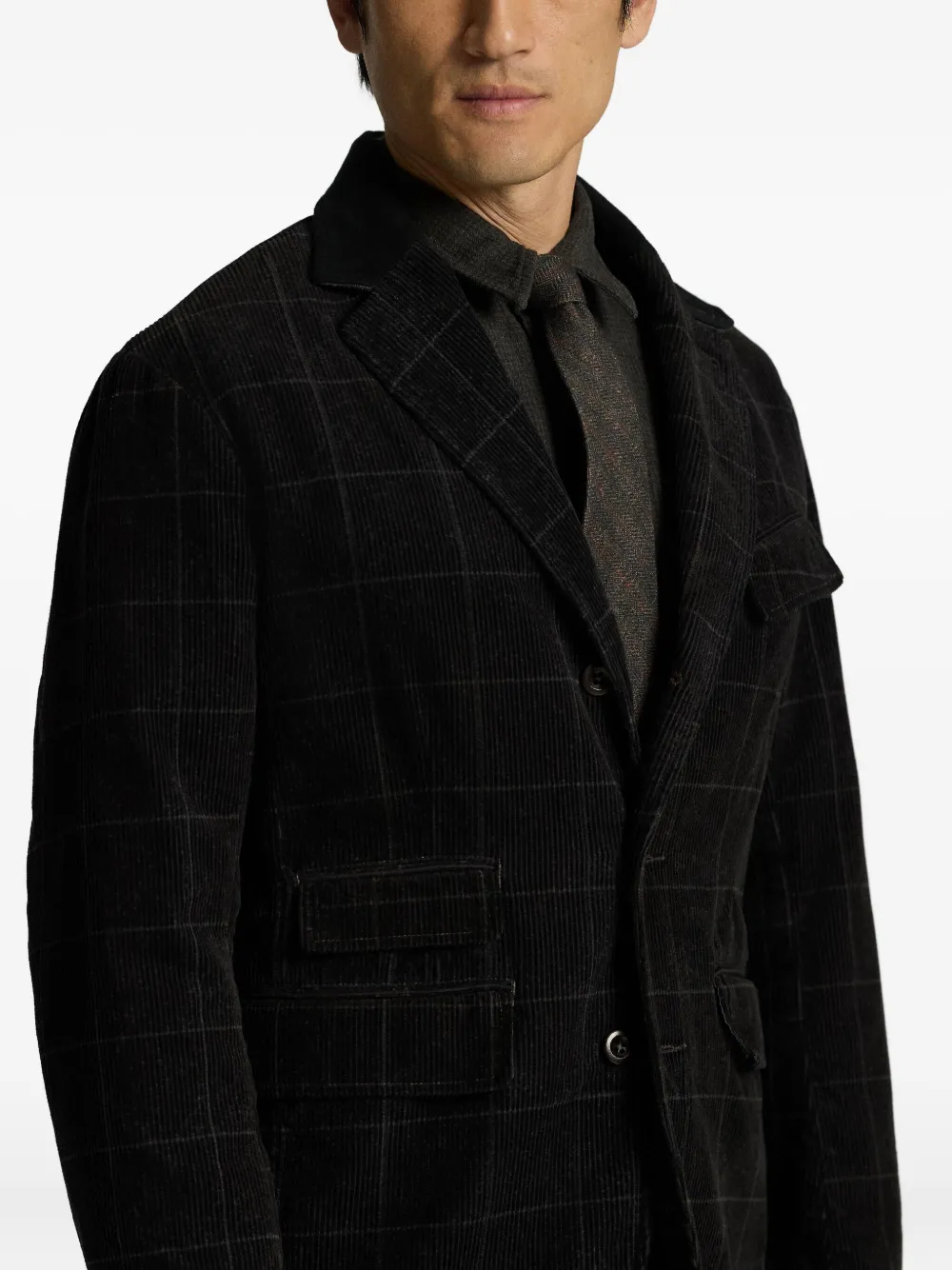 Ralph Lauren RRL Ribfluwelen geruite blazer Zwart