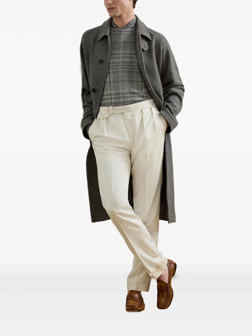 Ralph Lauren Purple Label Geruite top met ronde hals Grijs