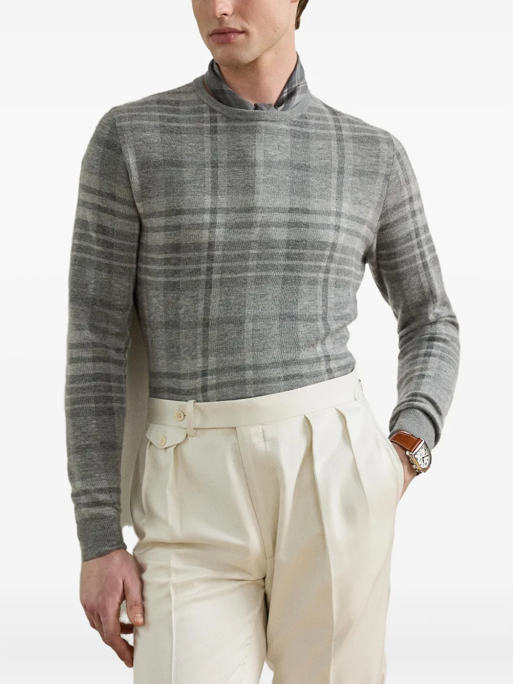 Ralph Lauren Purple Label Geruite top met ronde hals Grijs