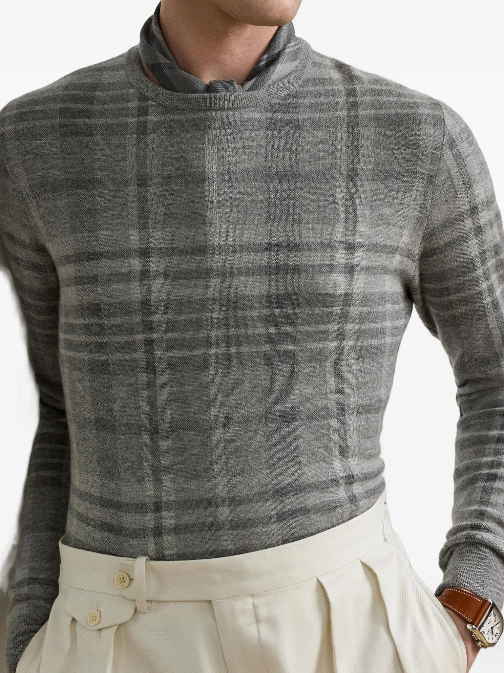 Ralph Lauren Purple Label Geruite top met ronde hals Grijs