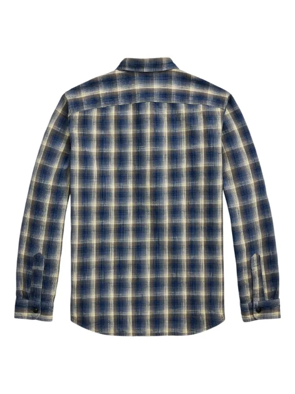 【L】RRL ブルー×ブラック チェックシャツ ラルフローレン L】RRL ブルー×ブラック チェックシャツ ラルフローレン L】RRL ブルー