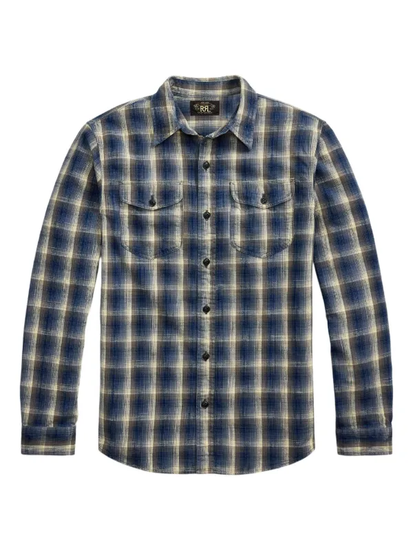 【L】RRL ブルー×ブラック チェックシャツ ラルフローレン L】RRL ブルー×ブラック チェックシャツ ラルフローレン 楽天