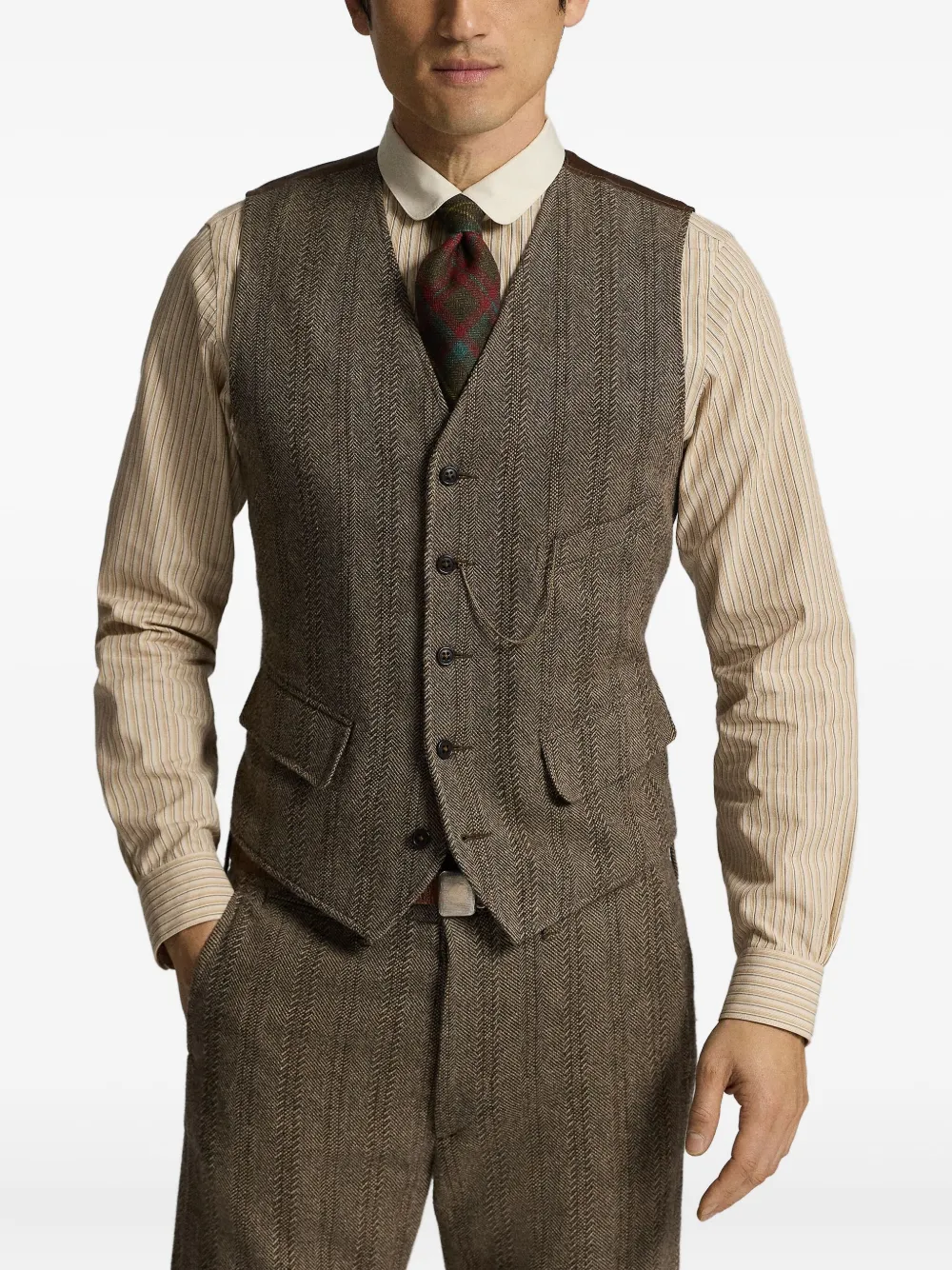 Ralph Lauren RRL Spencer met visgraatpatroon en leren afwerking Grijs