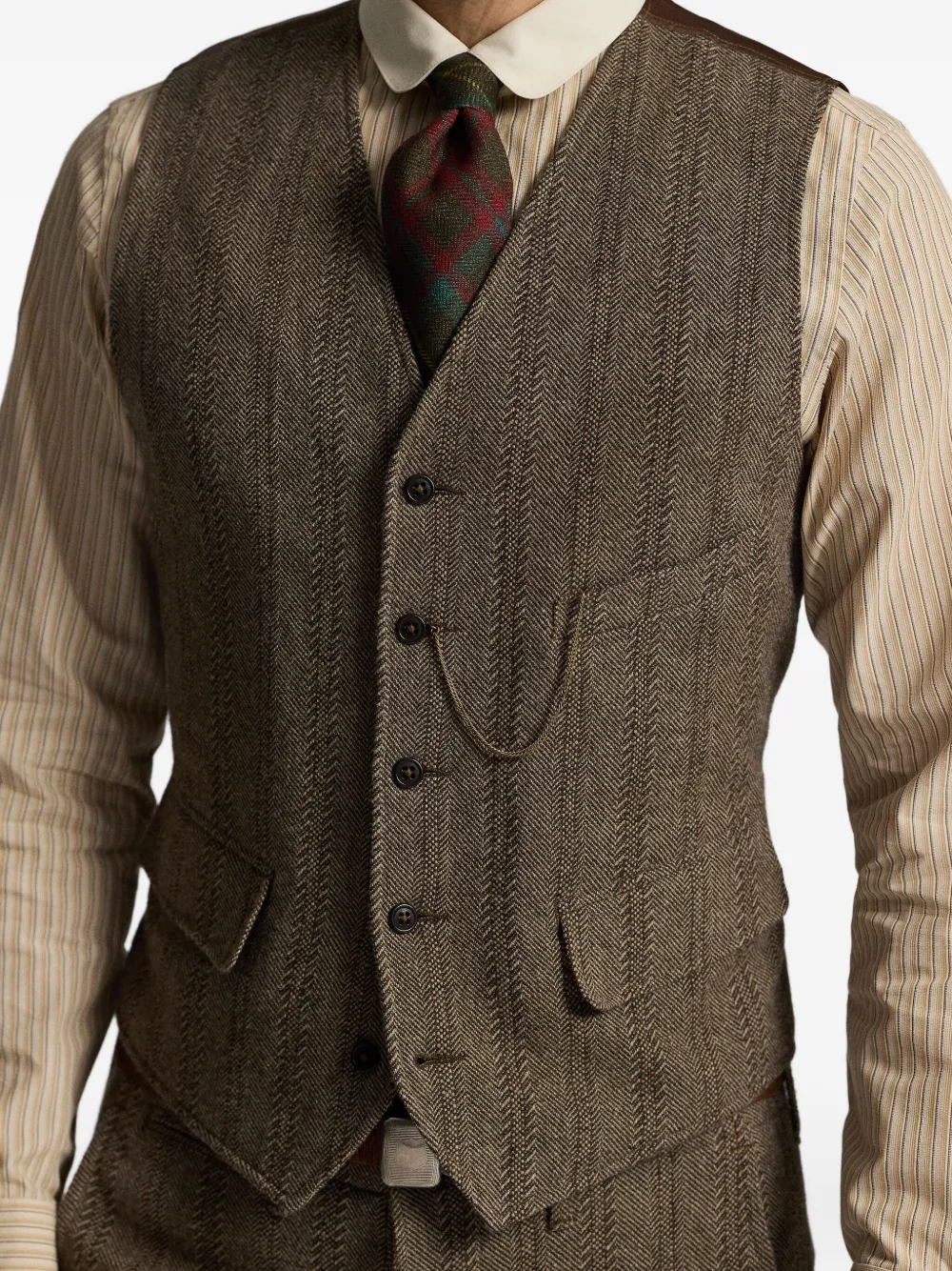 Ralph Lauren RRL Spencer met visgraatpatroon en leren afwerking Grijs