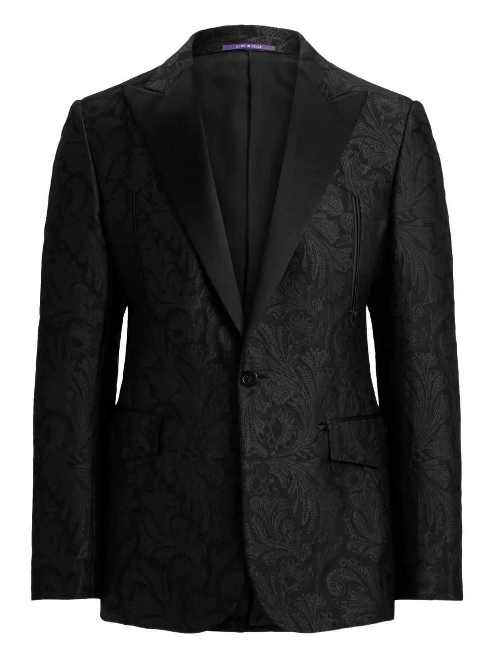 Ralph Lauren Purple Label بليزر جاكار بنقش بيزلي وصفي أزرار | أسود | Image 1