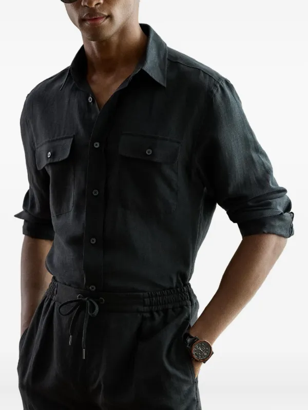 ralph lauren black label dress shirt Ralph Lauren Purple Label - Silk-Linen Shirt - Mens - Black