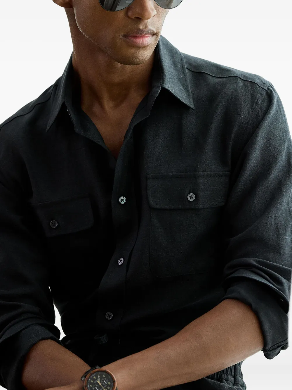 Ralph Lauren Purple Label Overhemd met dubbele zak Zwart