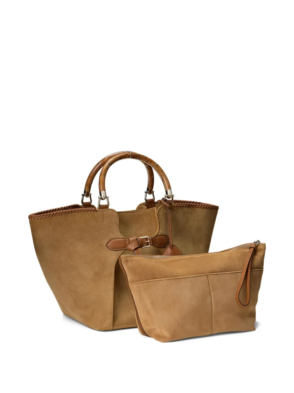 Ralph Lauren Collection The Ralph suède shopper met bamboe handgreep Bruin