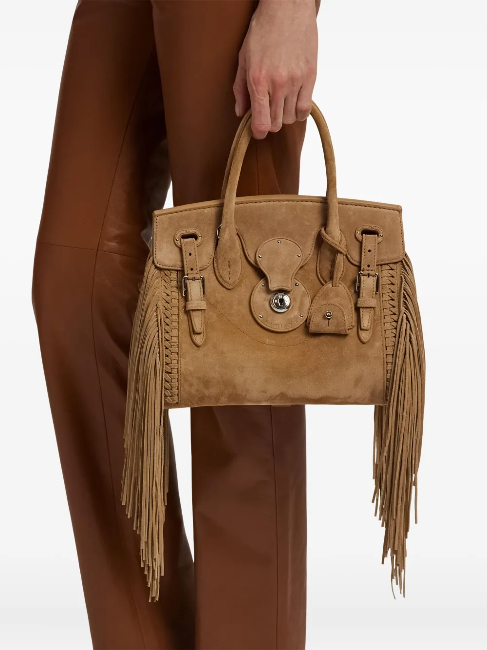 Ralph Lauren Collection Ricky 27 kleine leren shopper met franje Bruin