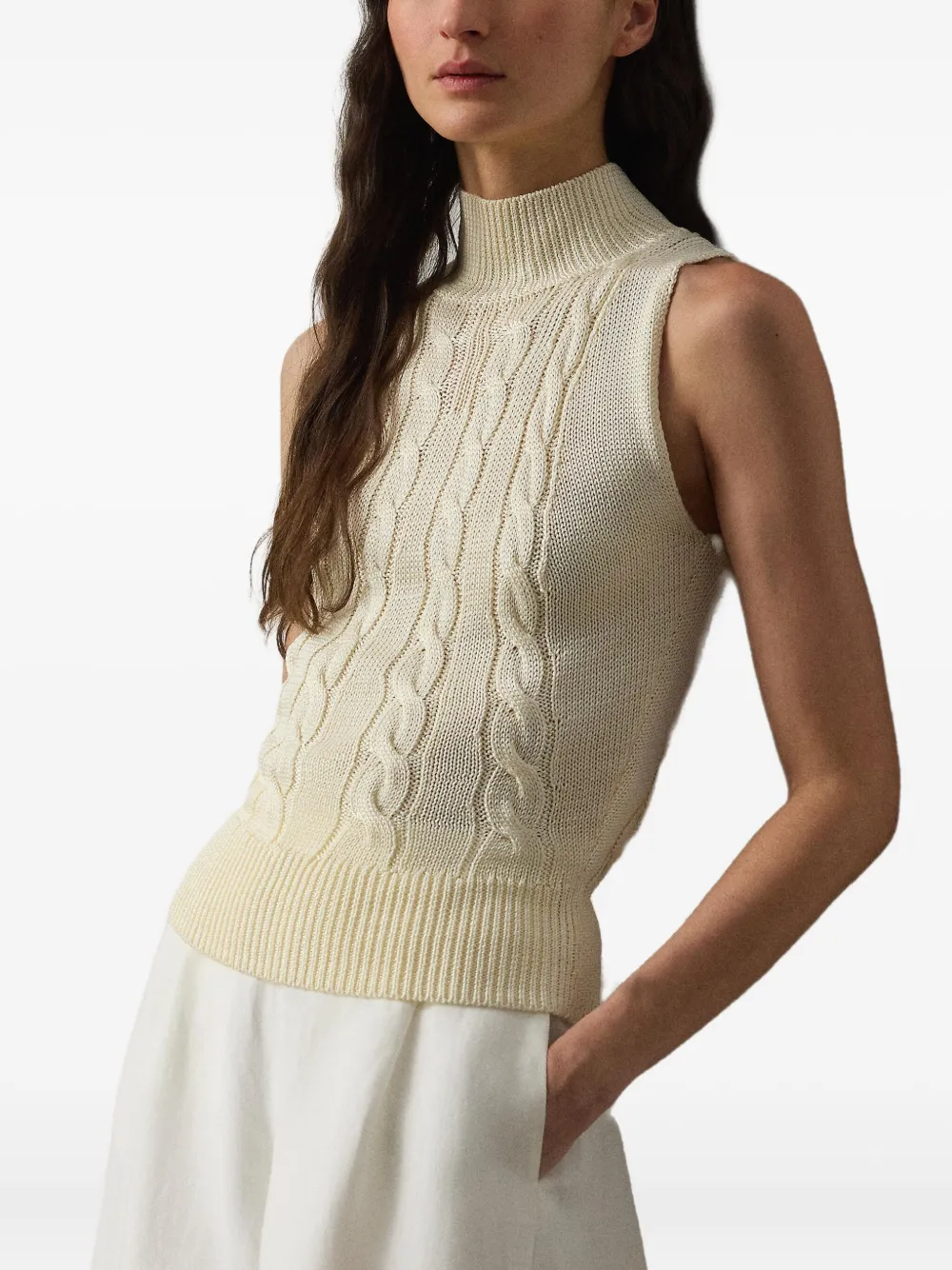 Ralph Lauren Collection Kabelgebreide top met col Beige