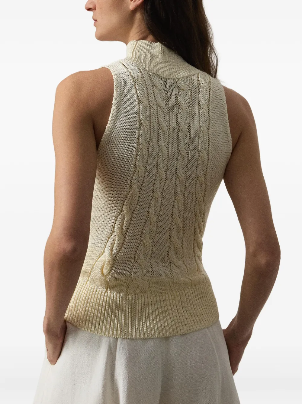 Ralph Lauren Collection Kabelgebreide top met col Beige