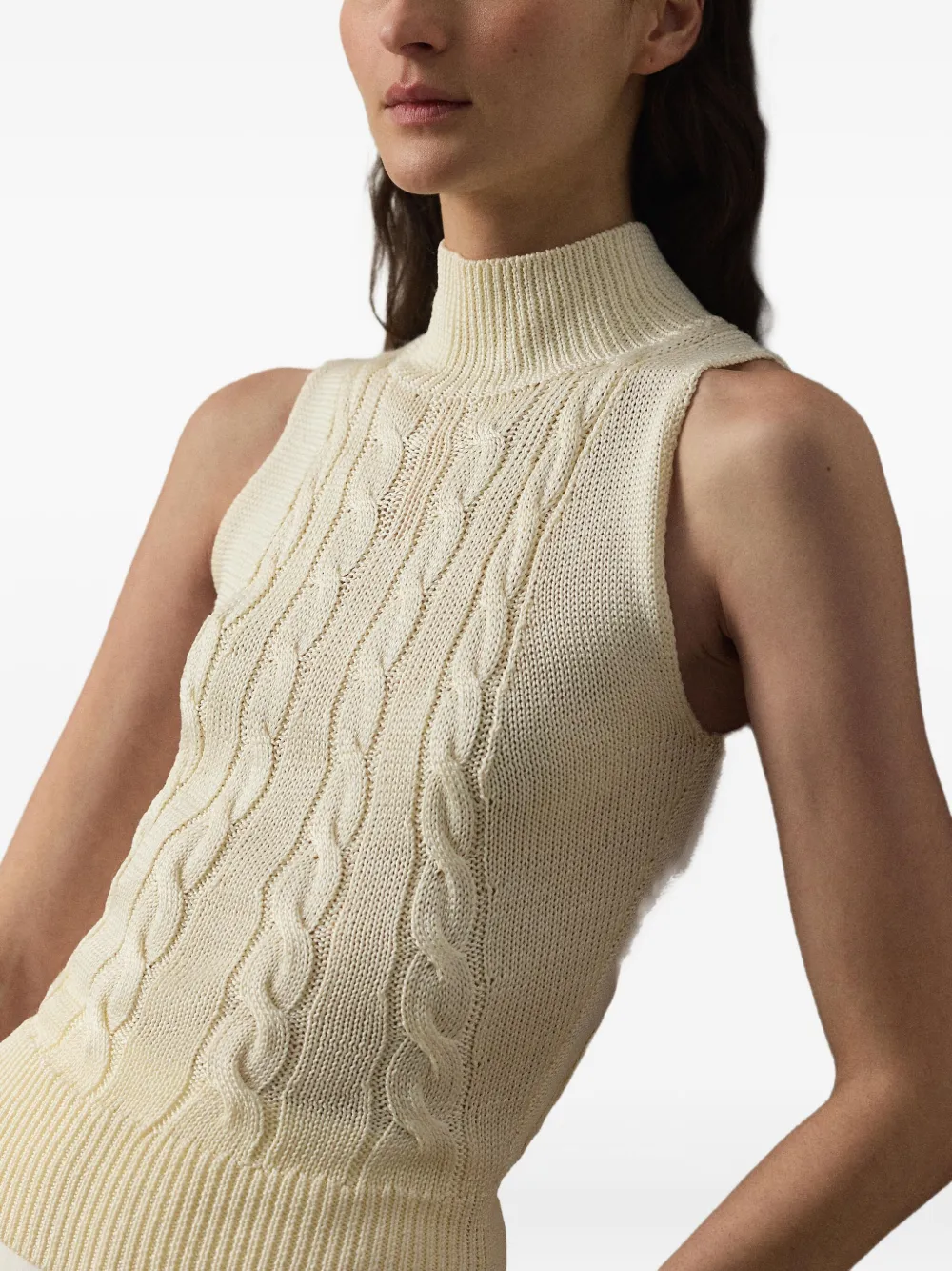 Ralph Lauren Collection Kabelgebreide top met col Beige