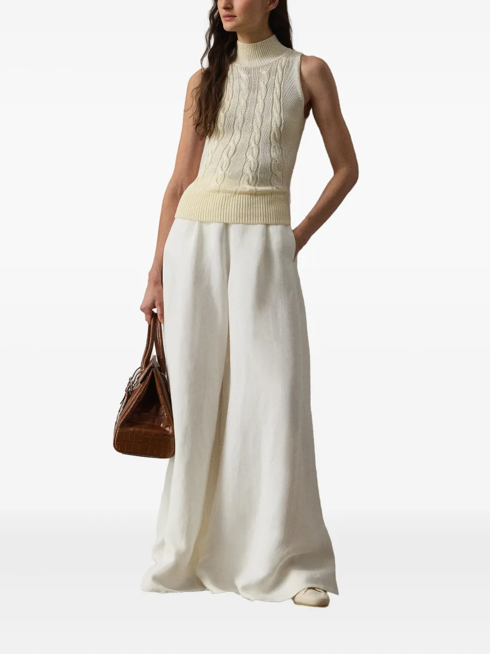 Ralph Lauren Collection Kabelgebreide top met col Beige
