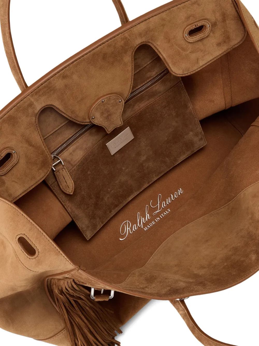 Ralph Lauren Collection Suède shopper met franje Bruin