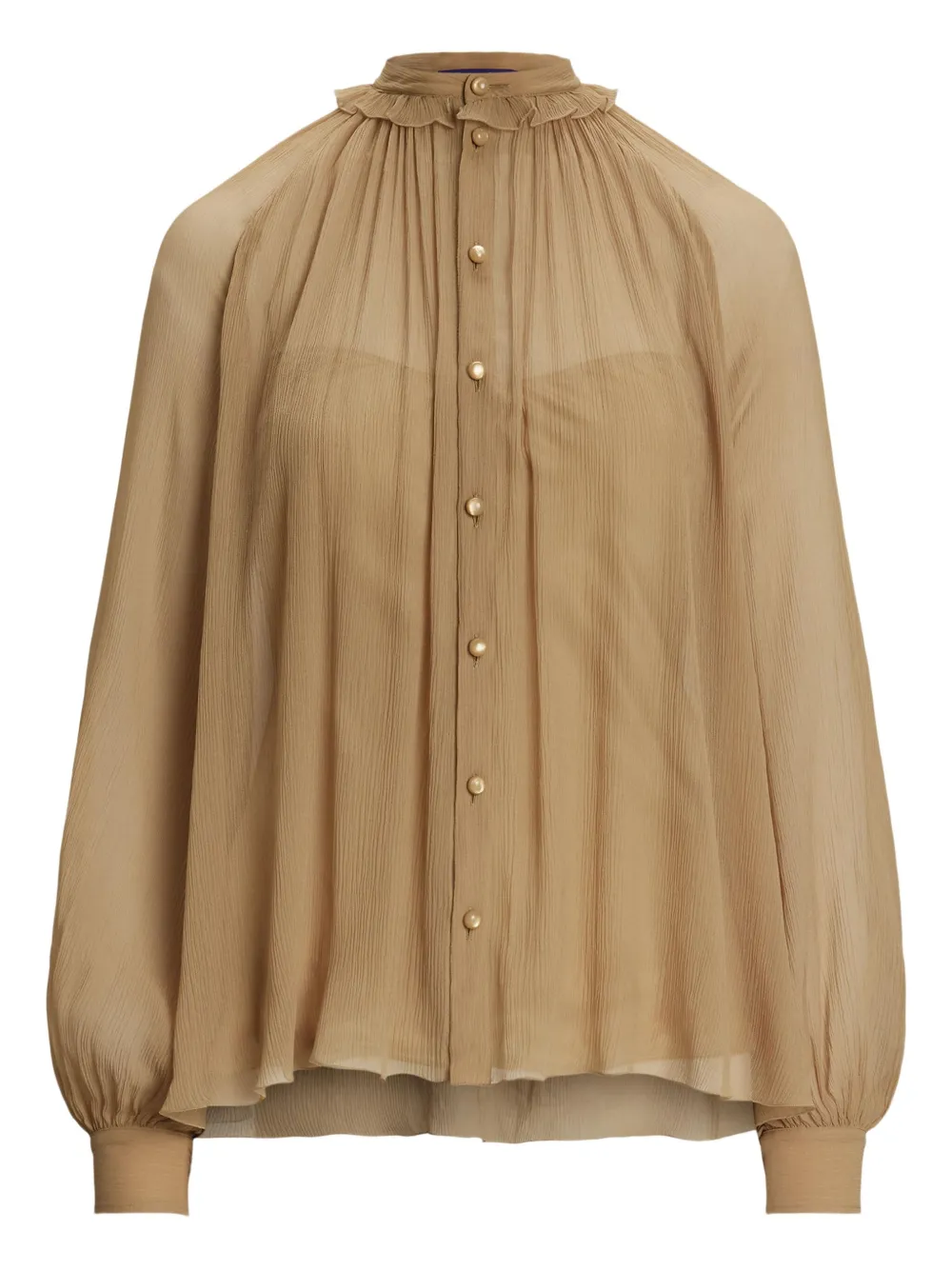 Ralph Lauren Collection Geplooide blouse met opstaande hals Beige