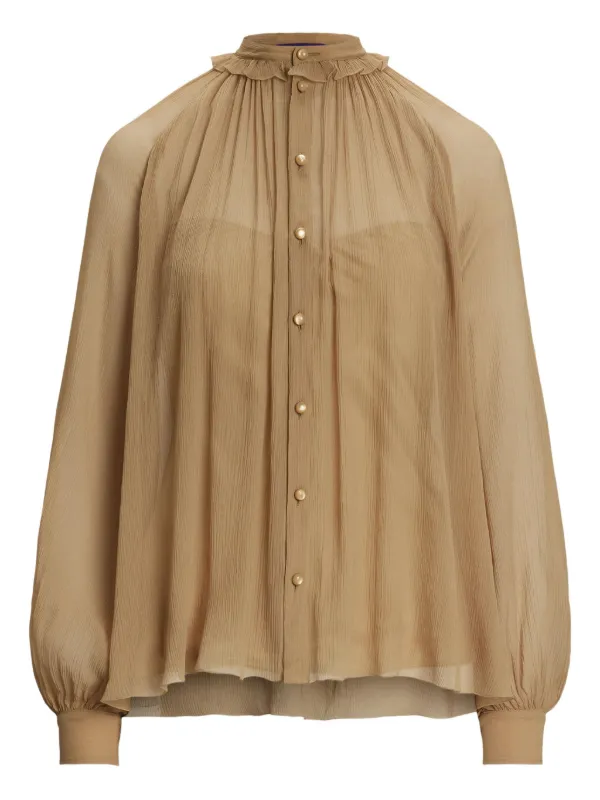 Ralph Lauren Collection Pleated Mock-neck Blouse in Neutrals