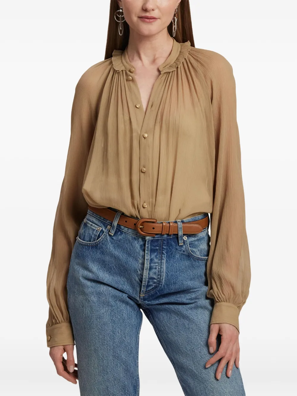 Ralph Lauren Collection Geplooide blouse met opstaande hals Beige