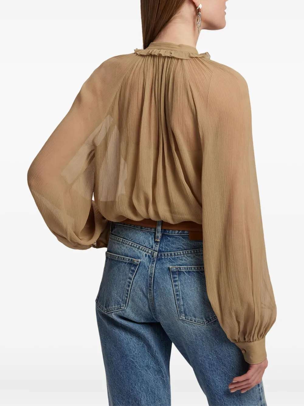 Ralph Lauren Collection Geplooide blouse met opstaande hals Beige