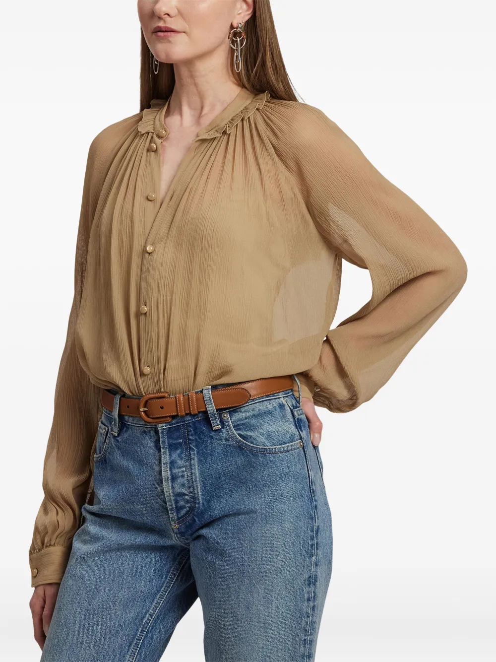 Ralph Lauren Collection Geplooide blouse met opstaande hals Beige