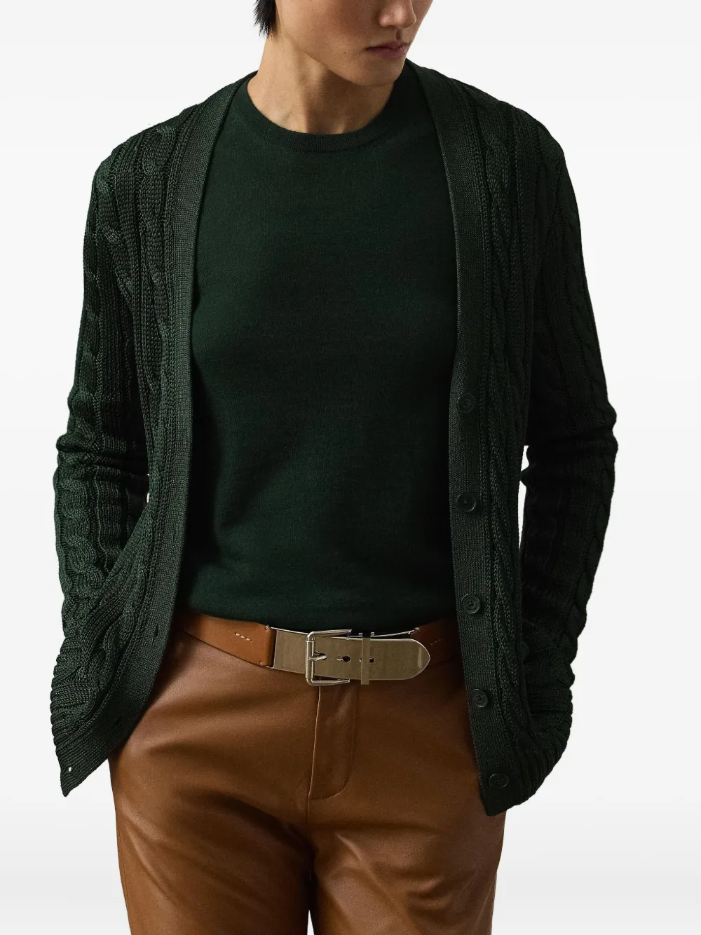 Ralph Lauren Collection Kabelgebreid zijden vest Groen