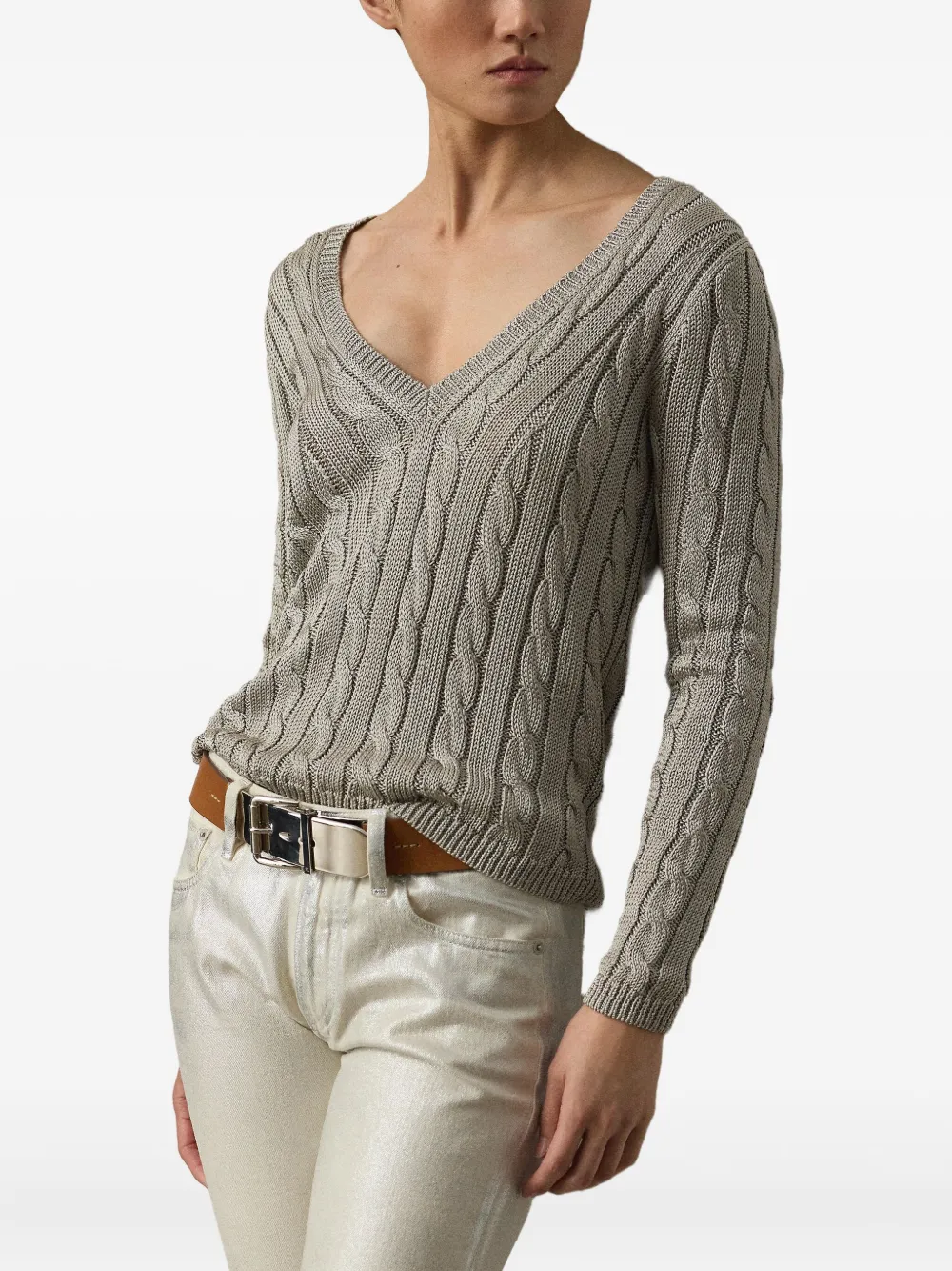 Ralph Lauren Collection Kabelgebreide sweater Grijs