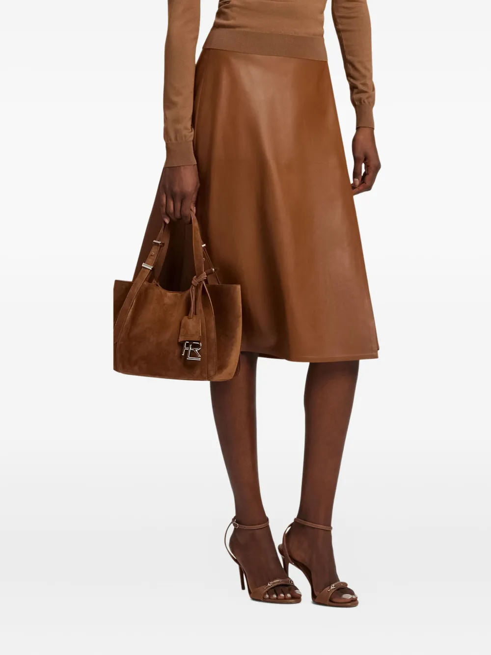 Ralph Lauren Collection Jackeline leren rok Bruin