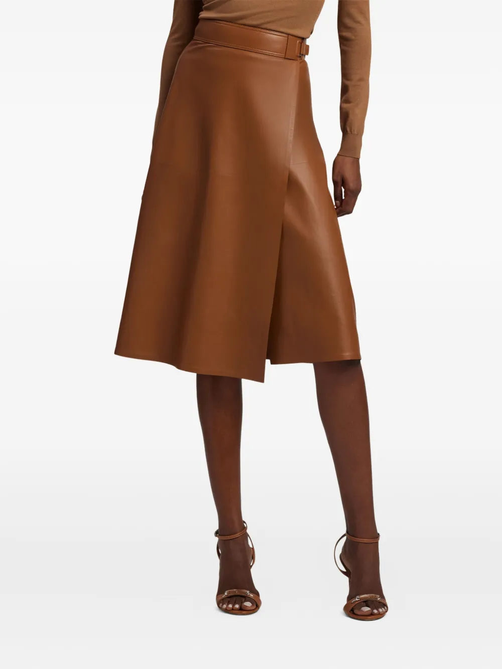 Ralph Lauren Collection Jackeline leren rok Bruin