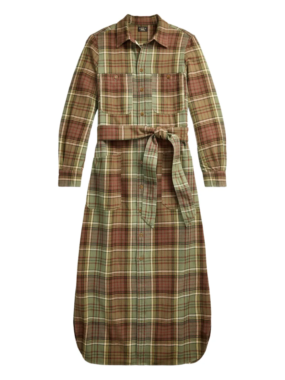 Rrl Selina Plaid Shirt Dress In Green