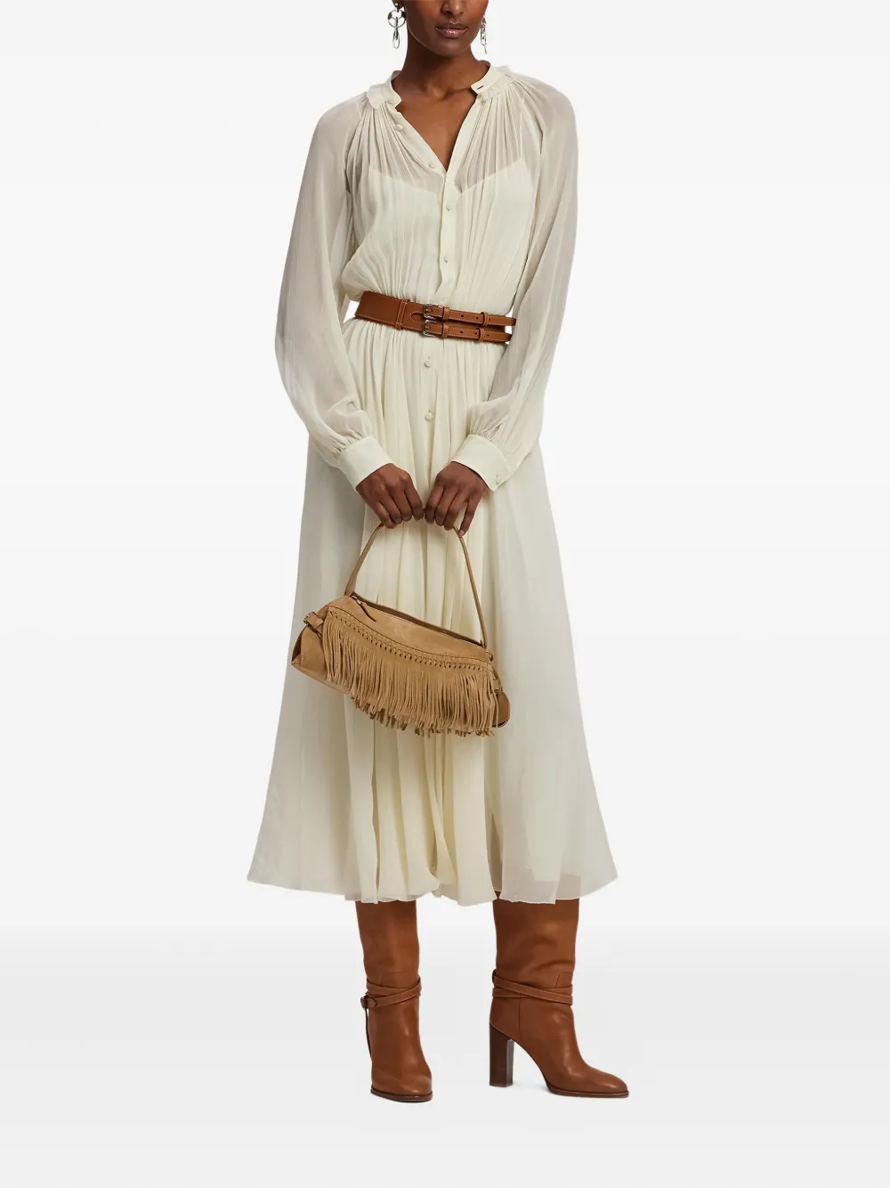 Ralph Lauren Collection Schoudertas met franje Bruin