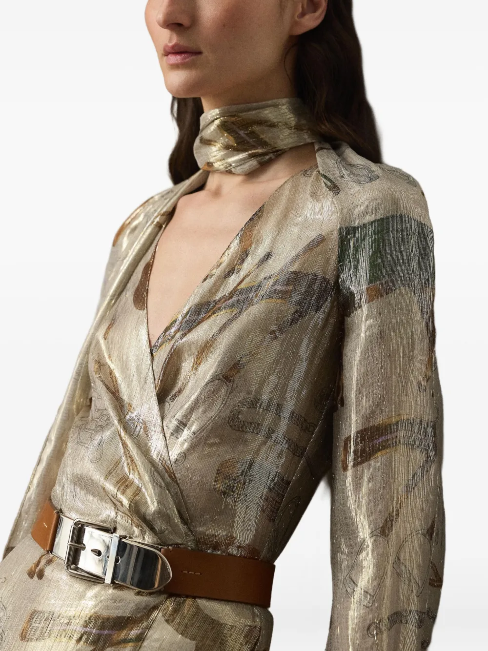 Ralph Lauren Collection Wikkeljurk met ceintuur en print Groen