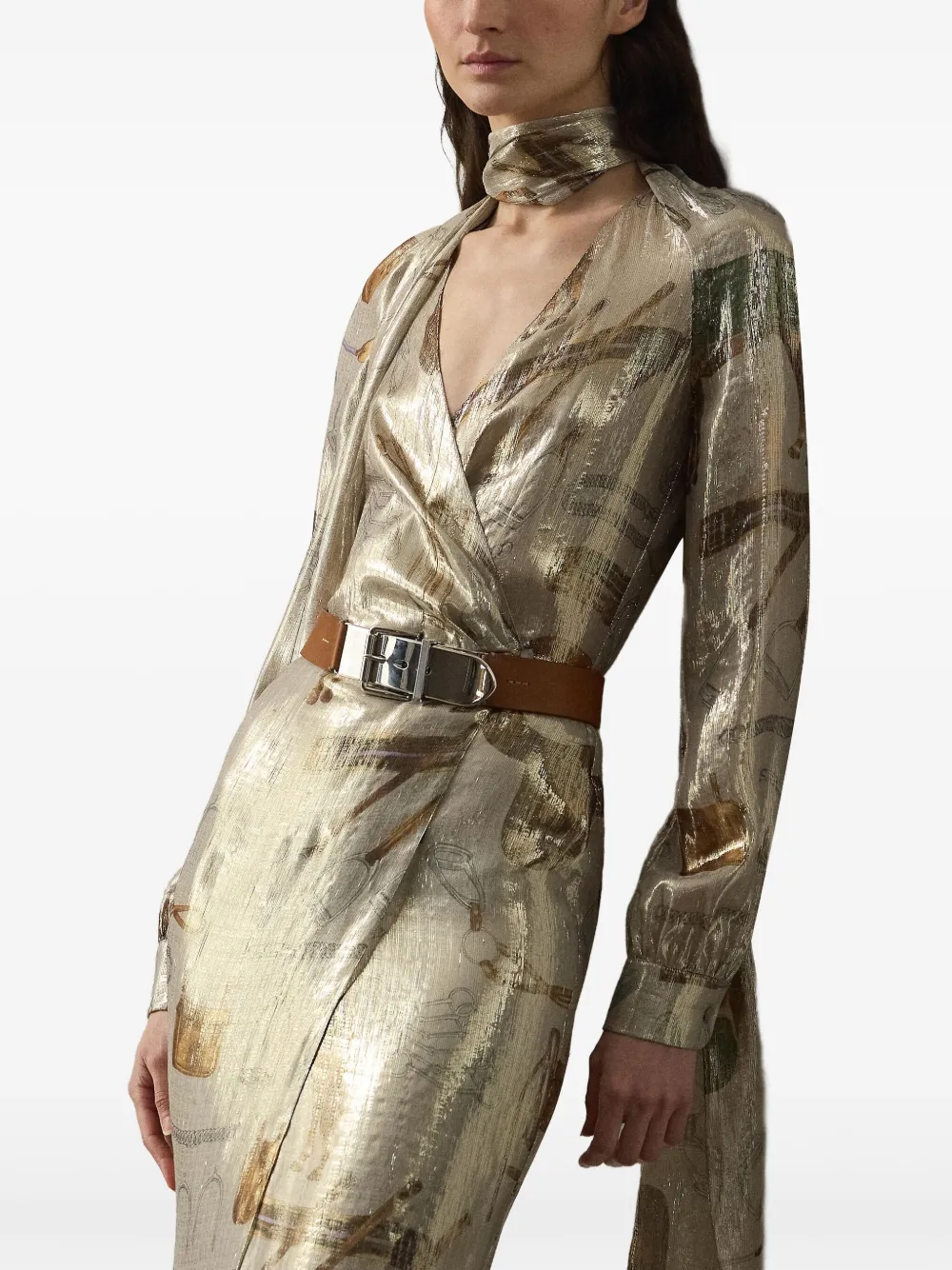 Ralph Lauren Collection Wikkeljurk met ceintuur en print Groen