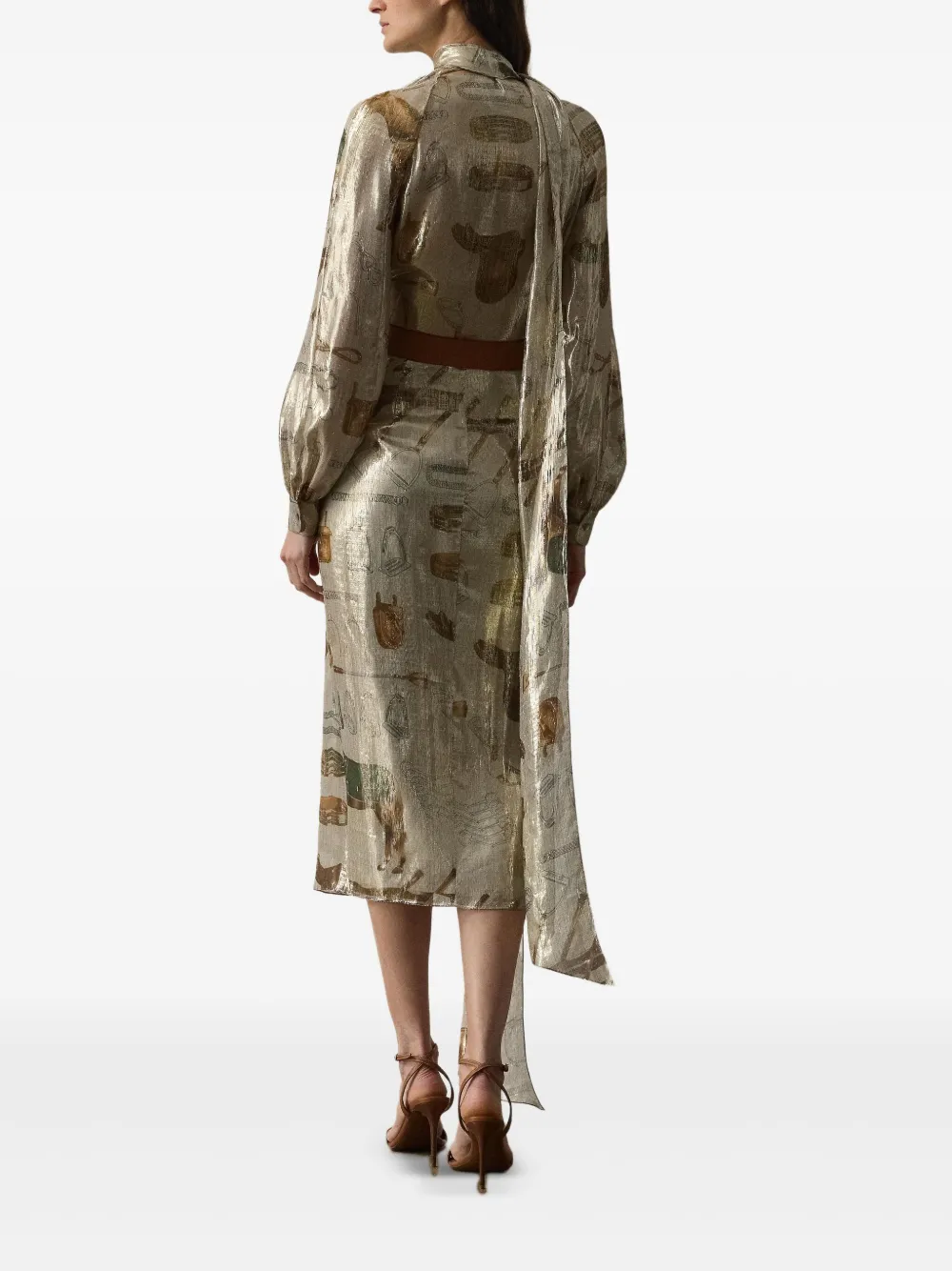 Ralph Lauren Collection Wikkeljurk met ceintuur en print Groen