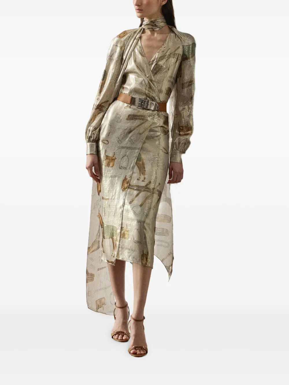 Ralph Lauren Collection Wikkeljurk met ceintuur en print Groen
