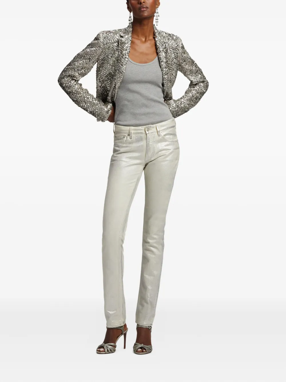 Ralph Lauren Metallic Straight-leg Jeans In Neutral
