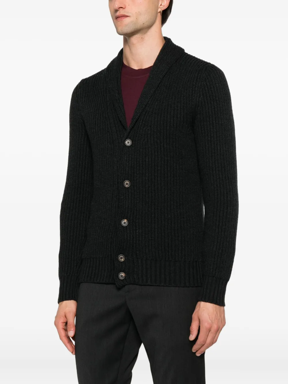 Eleventy ribbed shawl-collar cardigan Grijs
