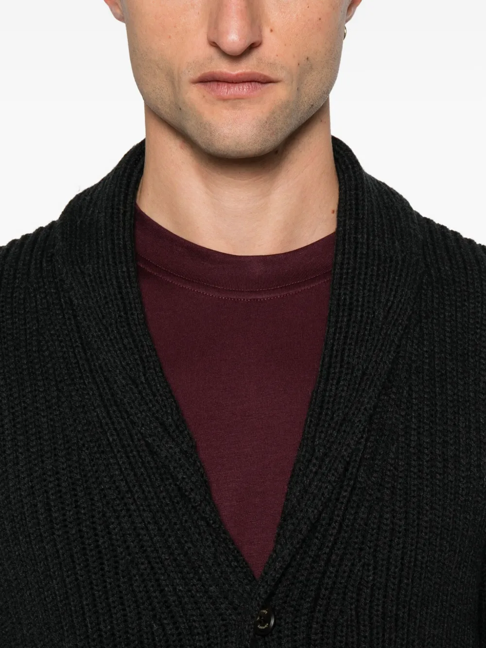 Eleventy ribbed shawl-collar cardigan Grijs