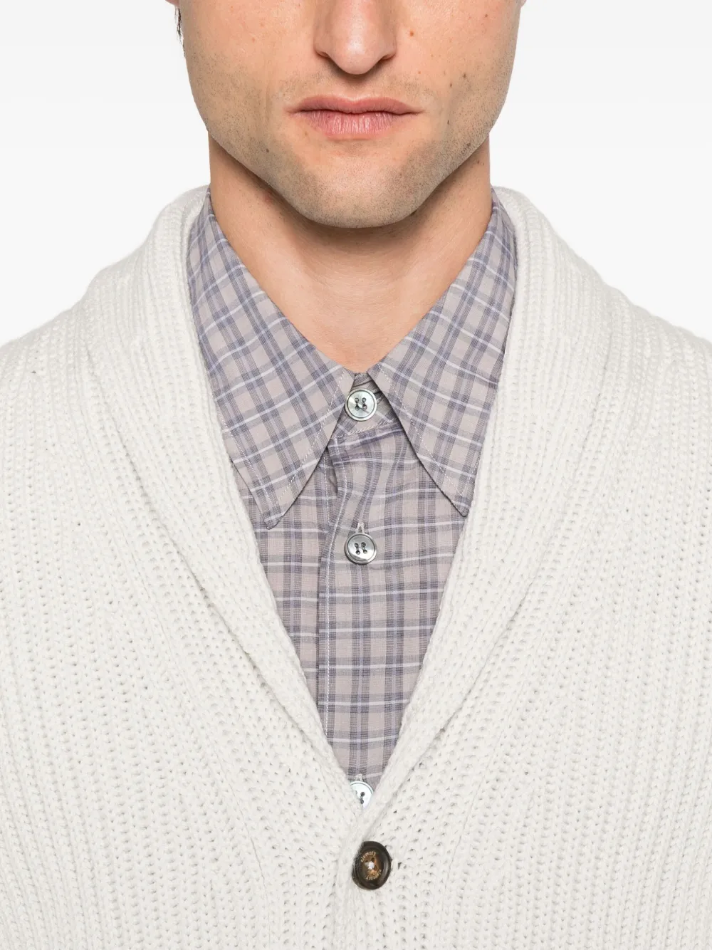 Eleventy ribbed shawl-collar cardigan Beige